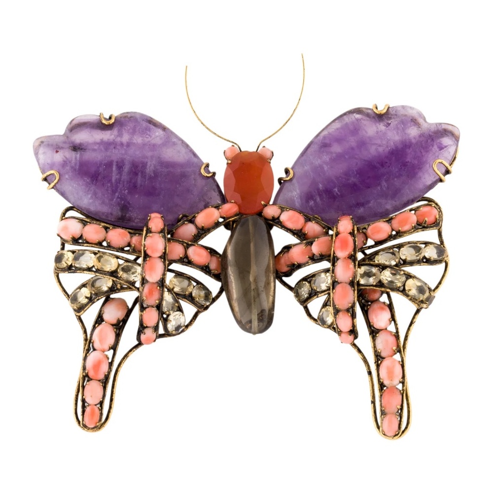 IRADJ MOINI Large Amethyst Butterfly Insect Bug Brooch Pin Designer Jewelry